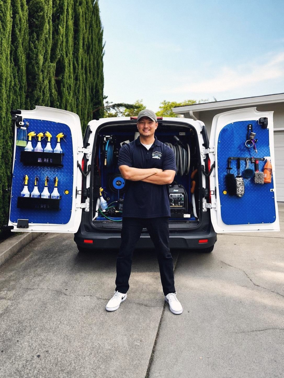Forrest, founder of Happy Valley Detailing, standing at his fully stocked mobile detailing van